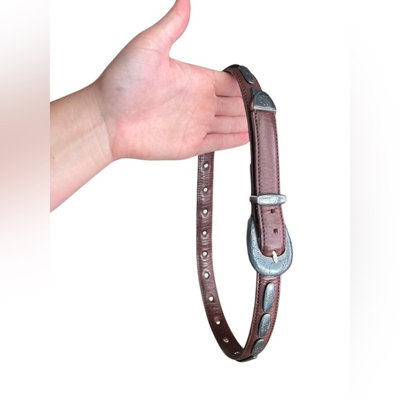 J&M davidson Accessories - Vintage silver floral leather made in France belt